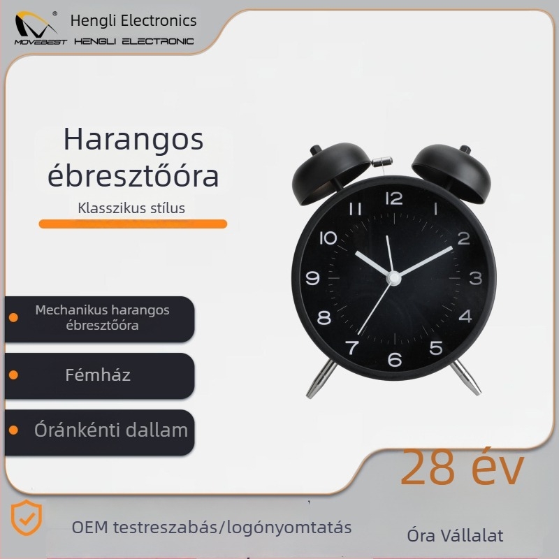 Gyerekeknek szóló ébresztőóra, hangos csengő, halk működés, kompakt asztali ébresztőóra