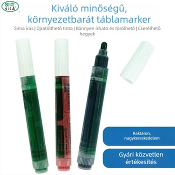 Nyom nélkül törlő fehér táblás marker, zöld tábla marker, oktatási célú újratölthető marker, nagy kapacitású folyékony tinta, vízbázisú toll