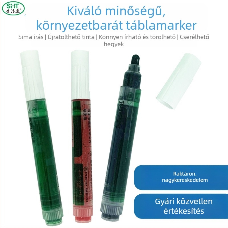 Nyom nélkül törlő fehér táblás marker, zöld tábla marker, oktatási célú újratölthető marker, nagy kapacitású folyékony tinta, vízbázisú toll