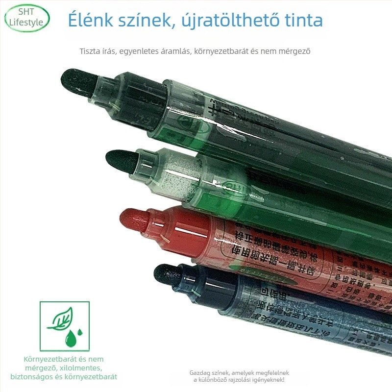 Nyom nélkül törlő fehér táblás marker, zöld tábla marker, oktatási célú újratölthető marker, nagy kapacitású folyékony tinta, vízbázisú toll