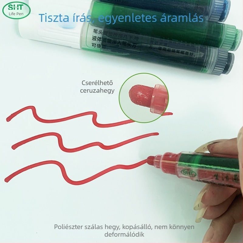 Nyom nélkül törlő fehér táblás marker, zöld tábla marker, oktatási célú újratölthető marker, nagy kapacitású folyékony tinta, vízbázisú toll