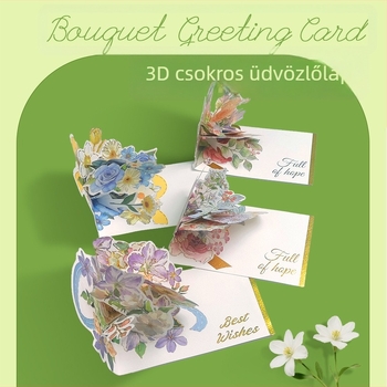 3D domborított virágos üdvözlőlap arany fóliával, luxus hajtogatható kártya, univerzális jókívánság