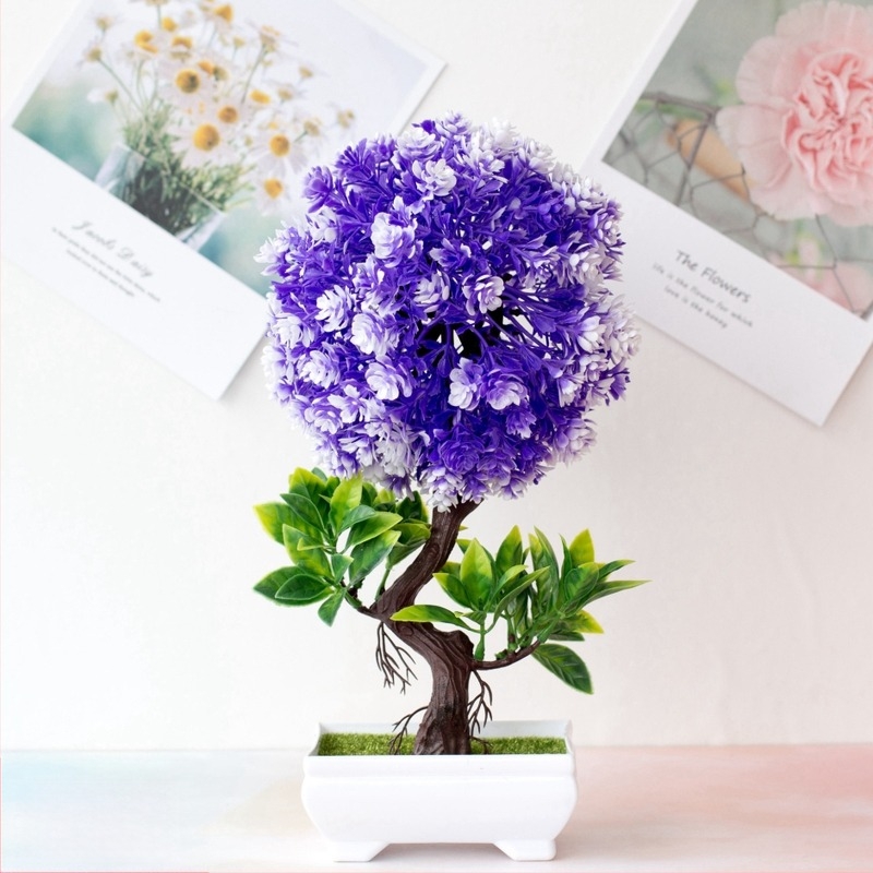 Selyemvirág bonsai cserépben – mini fa művirággal, dekoratív növény