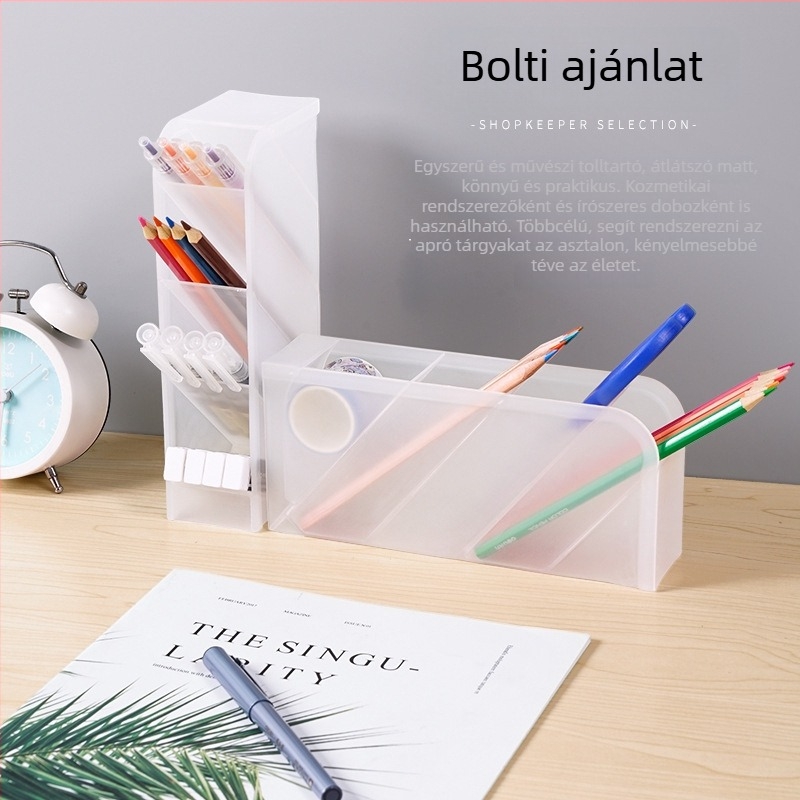 Átlátszó, ferde tolltartó több rekesszel az asztalhoz