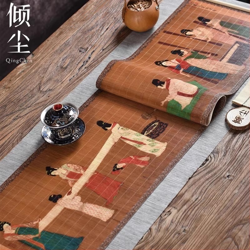 Zen bambusz teafedél kínai stílusú szövésével, száraz tea készítésére, teásasztalra való matt, asztalterítő és dekoratív minta