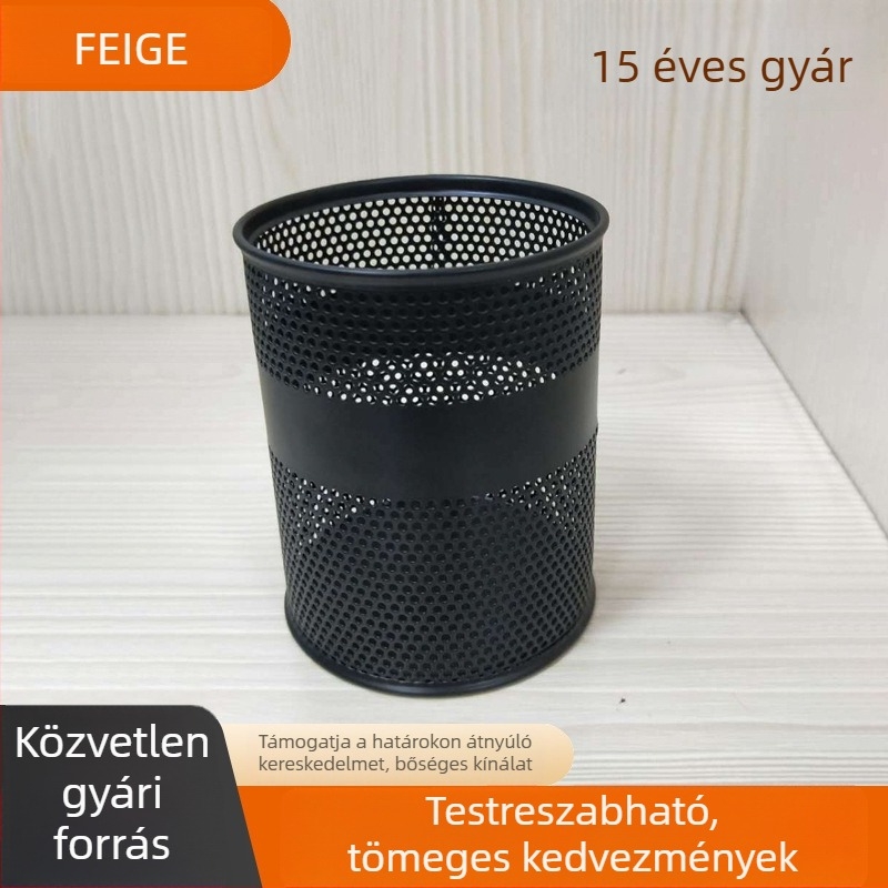 Kör alakú, fémből készült tolltartó dróthálós hálóval