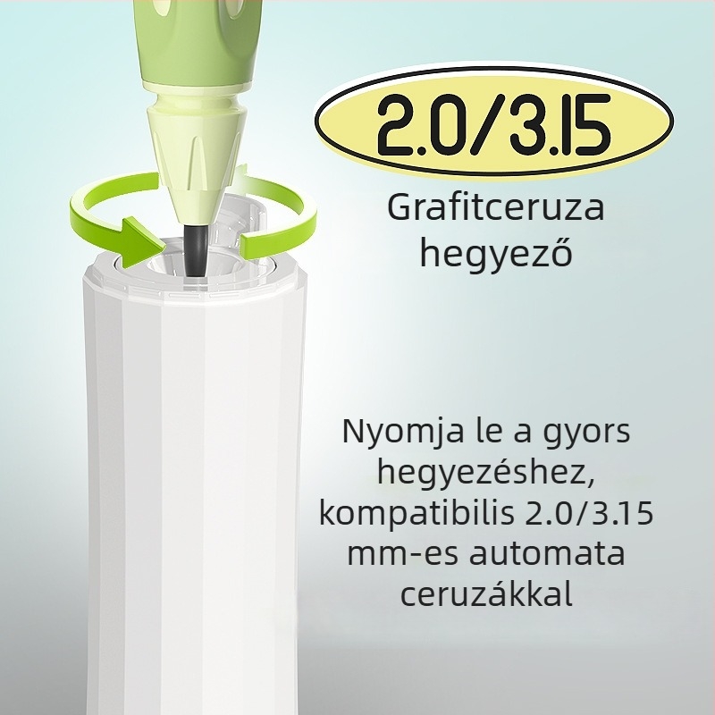 Fél-automatikus ceruzahegyező, nagy átmérőjű 3.0–3.15 mm, mini hordozható, megőrzi a kezek tisztaságát.