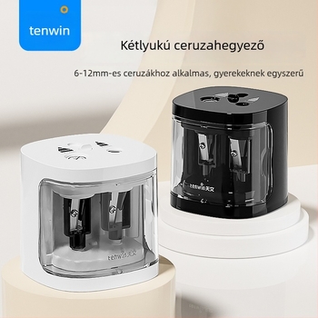 Kétlyukú elektromos ceruzahegyező különböző vastagságú ceruzákhoz, automata, akkumulátoros, modell 8319