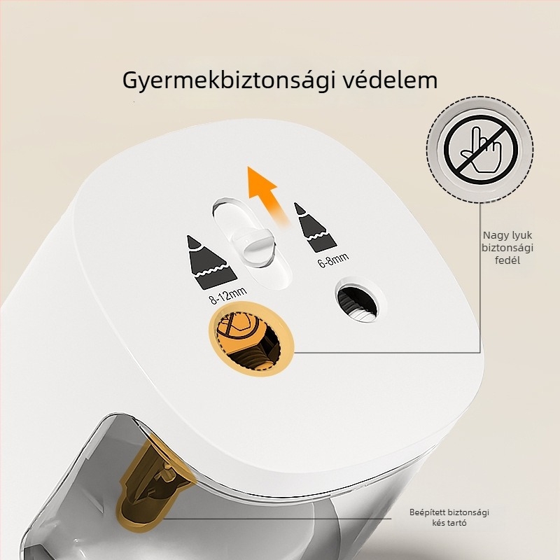 Kétlyukú elektromos ceruzahegyező különböző vastagságú ceruzákhoz, automata, akkumulátoros, modell 8319