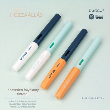 BESGU iskolai töltőtoll kontrasztos színű dizájnnal, tintaszívóval és tintatáskával, sima írás, modell 51008