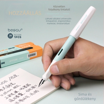 BESGU iskolai töltőtoll kontrasztos színű dizájnnal, tintaszívóval és tintatáskával, sima írás, modell 51008