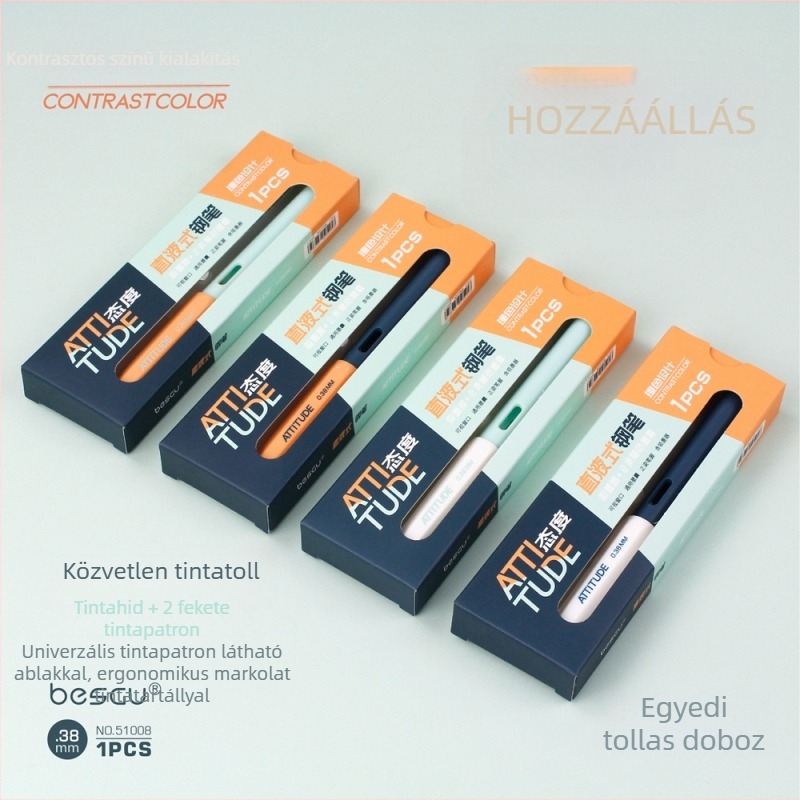 BESGU iskolai töltőtoll kontrasztos színű dizájnnal, tintaszívóval és tintatáskával, sima írás, modell 51008