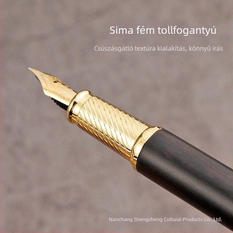 Réz- és faanyagból készült töltőtoll, fémből készült test, gravírozott logó, tintatartóval és utántöltővel