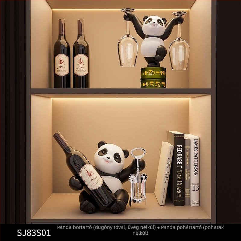 Panda borosállvány díszítő készlet nappaliba — elegáns, könnyed luxus otthoni dekoráció, lakásavató ajándék