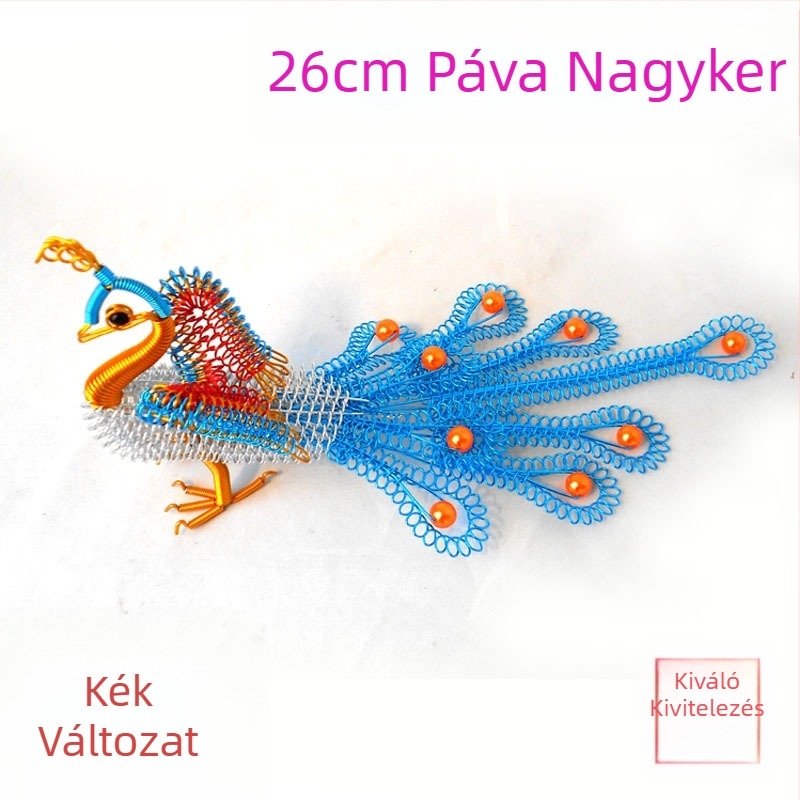 26 cm-es alumíniumdrót páva modell dekoratív dísztárgy otthonra