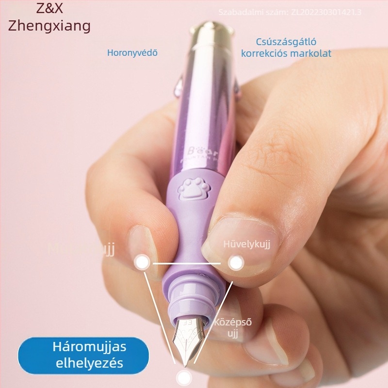 Zhengxiang töltőtoll-készlet harmadikos tanulóknak, kezdőknek a helyes íráshoz, több színű, cserélhető tintapatronokkal