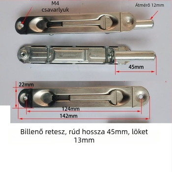 Tűzvédelmi ajtózár rejtett felső- és alsó bolttal, pillangózár, rozsdamentes acél, polírozott felület, modern minimalista dizájn