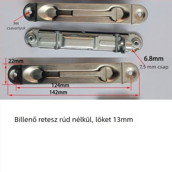 Tűzvédelmi ajtózár rejtett felső- és alsó bolttal, pillangózár, rozsdamentes acél, polírozott felület, modern minimalista dizájn