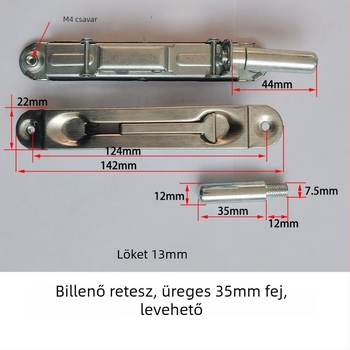 Tűzvédelmi ajtózár rejtett felső- és alsó bolttal, pillangózár, rozsdamentes acél, polírozott felület, modern minimalista dizájn