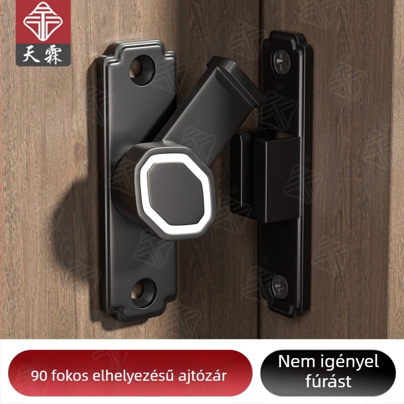 Fúrás nélküli csúszóajtó és ablak zár, 90° felületre szerelt zár fürdőszobához és erkélyajtóhoz, alumíniumötvözet