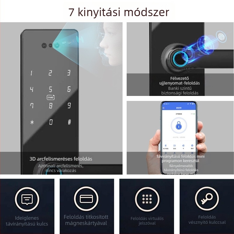 Arcfelismeréses ujjlenyomatos és jelszavas zár otthoni biztonságért, fúrás nélkül, intelligens elektronikus kártyás zár