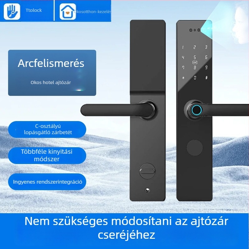 Arcfelismeréses ujjlenyomatos és jelszavas zár otthoni biztonságért, fúrás nélkül, intelligens elektronikus kártyás zár