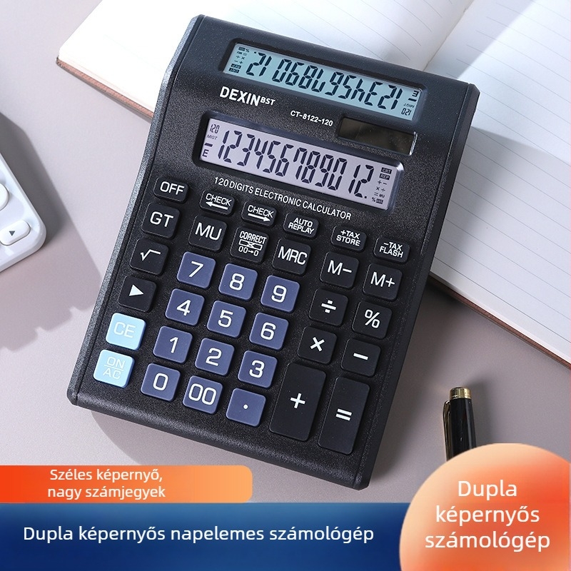 Dexin CT-8122-120 Kétkijelzős számológép irodai és pénzügyi használatra