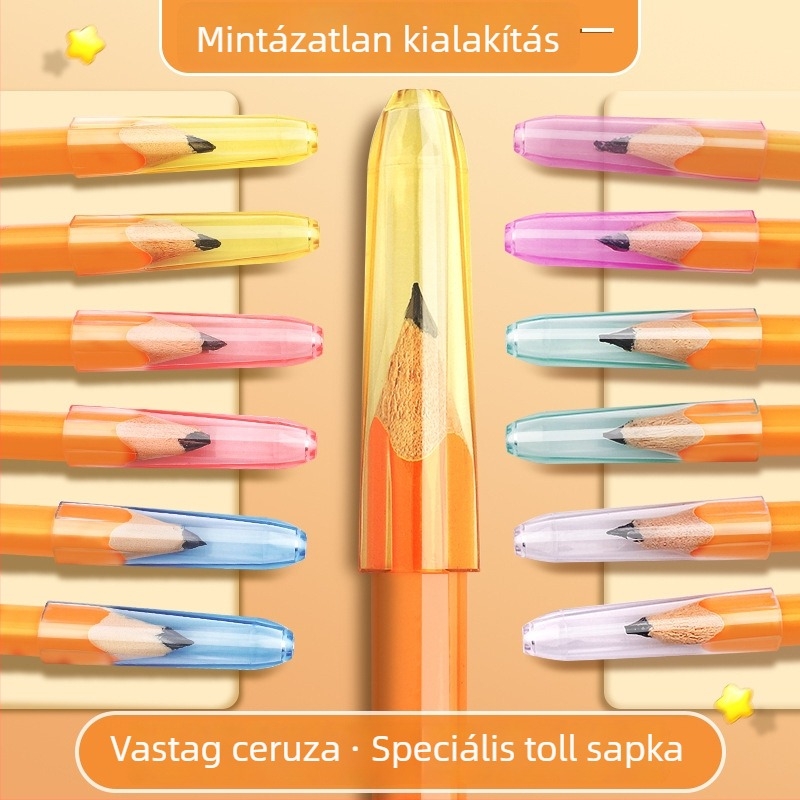 Nagy átlátszó ceruzakapó aranyos rajzfilm motívummal – védő hosszabbító ceruzához diákoknak