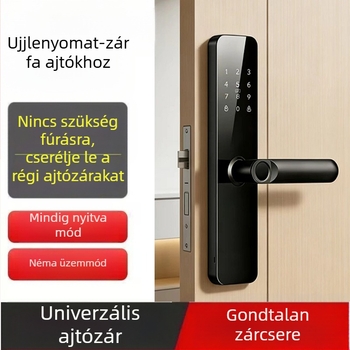 Fából készült ajtó ujjlenyomat-alapú intelligens zár jelszóval és kulccsal – zár a szoba/hálószoba ajtóra