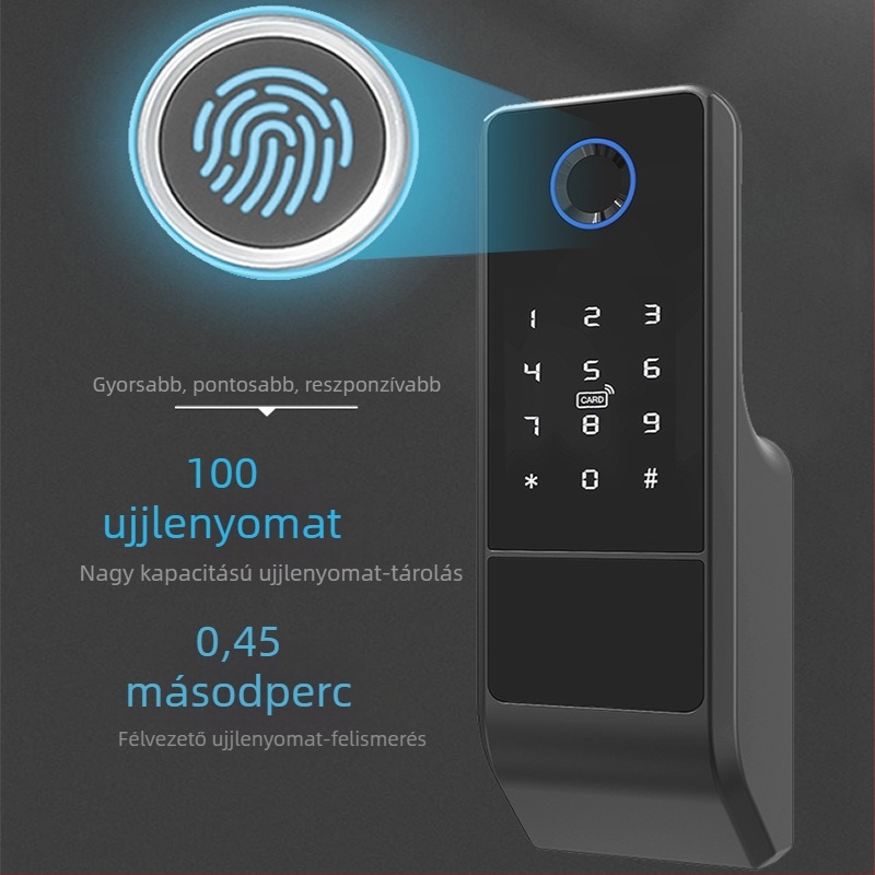 Fém ajtókhoz tervezett okos zár, ujjlenyomat-olvasóval, külső vízálló kivitel, kódos és távoli feloldás, TTLock-kompatibilis