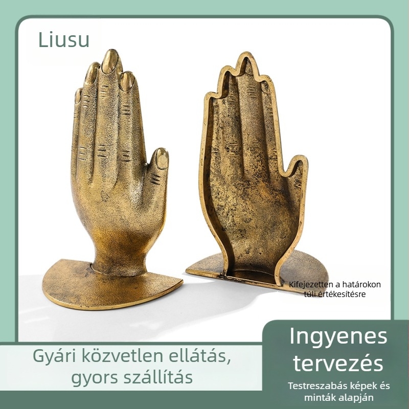 Két kézzel imádkozó könyvállvány, kreatív fém dekoráció