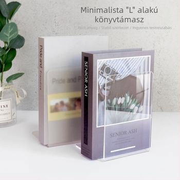 Akril L-formájú, átlátszó könyvállvány minimalist elválasztóval és kapcsos szervezővel