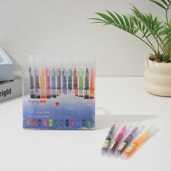 12 színű folyékony tinta golyóstoll készlet, nagy kapacitással, gyorsan száradó gél toll, diákoknak – sokszínű rajz és naplóíráshoz
