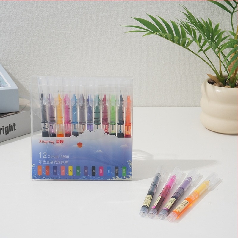 12 színű folyékony tinta golyóstoll készlet, nagy kapacitással, gyorsan száradó gél toll, diákoknak – sokszínű rajz és naplóíráshoz