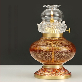Kiváló minőségű enamelezett olajlámpa, rézből, szélálló és állítható vajlámpa otthoni buddhista liturgiához