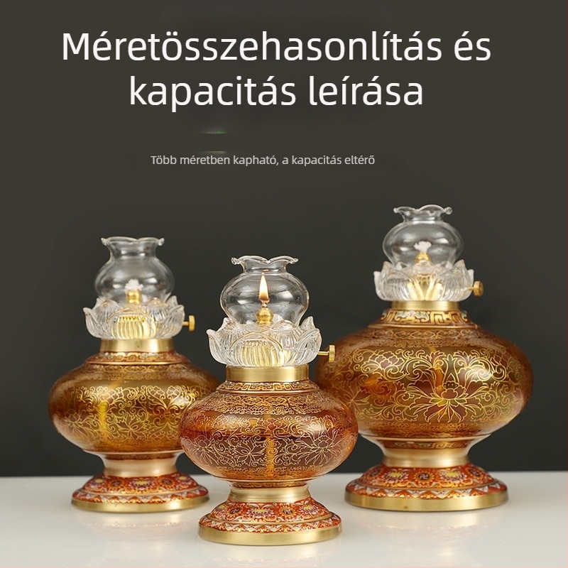 Kiváló minőségű enamelezett olajlámpa, rézből, szélálló és állítható vajlámpa otthoni buddhista liturgiához