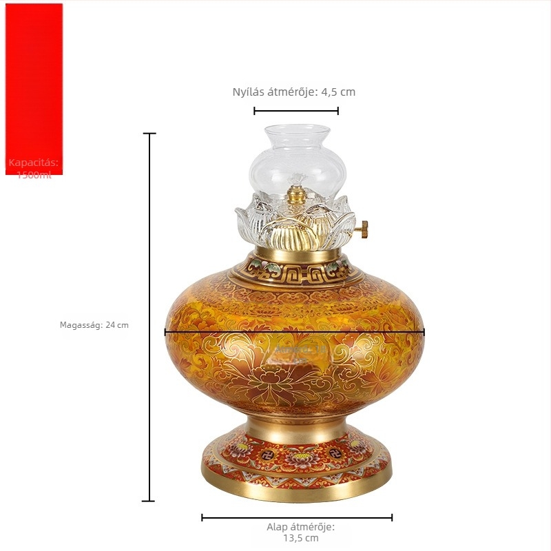 Kiváló minőségű enamelezett olajlámpa, rézből, szélálló és állítható vajlámpa otthoni buddhista liturgiához