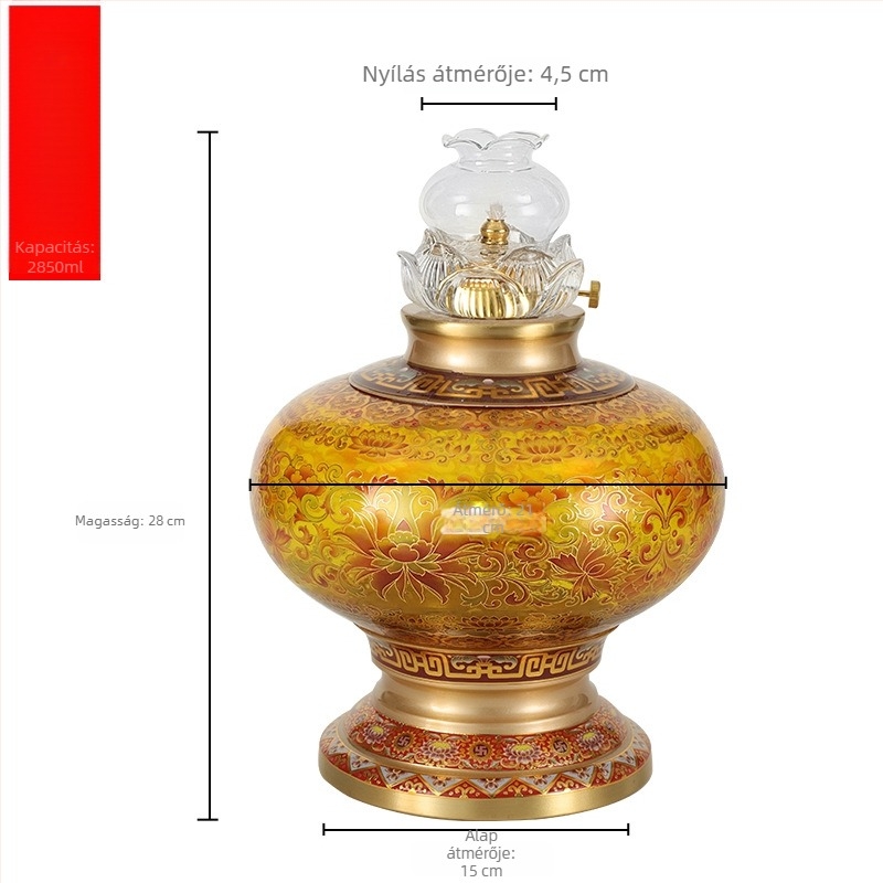 Kiváló minőségű enamelezett olajlámpa, rézből, szélálló és állítható vajlámpa otthoni buddhista liturgiához