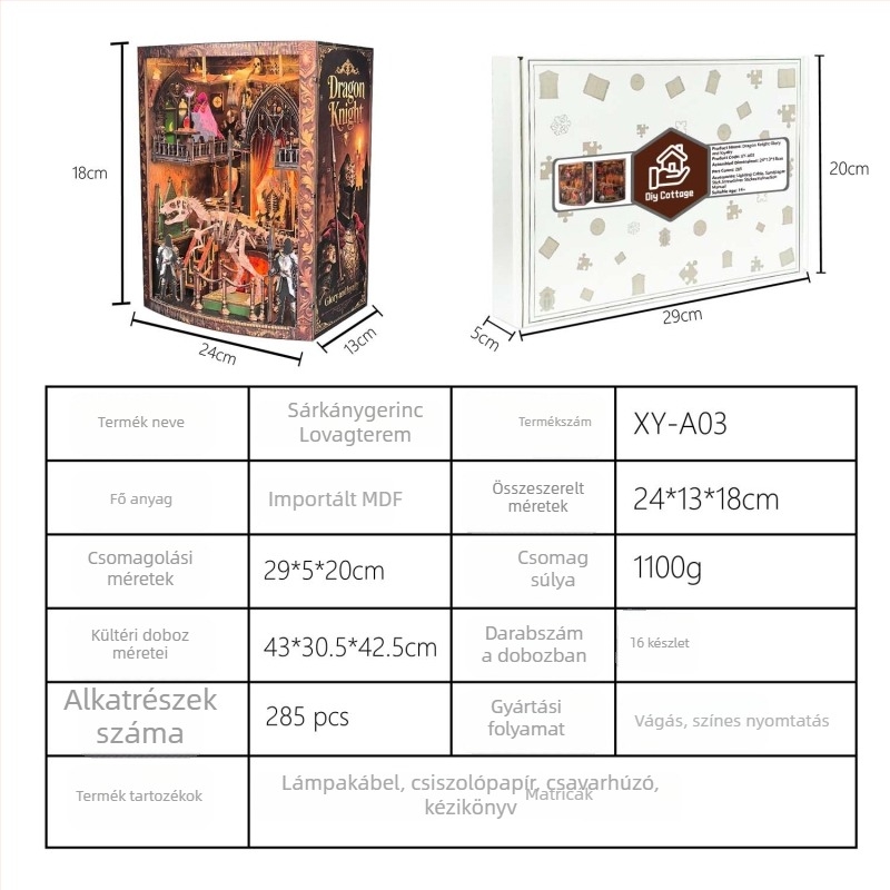 Új DIY fa könyvállvány Dragon Spine Glory Knight Hall, 3D miniatűr jelenet, fa puzzle-modell, oktató játék és dekoráció