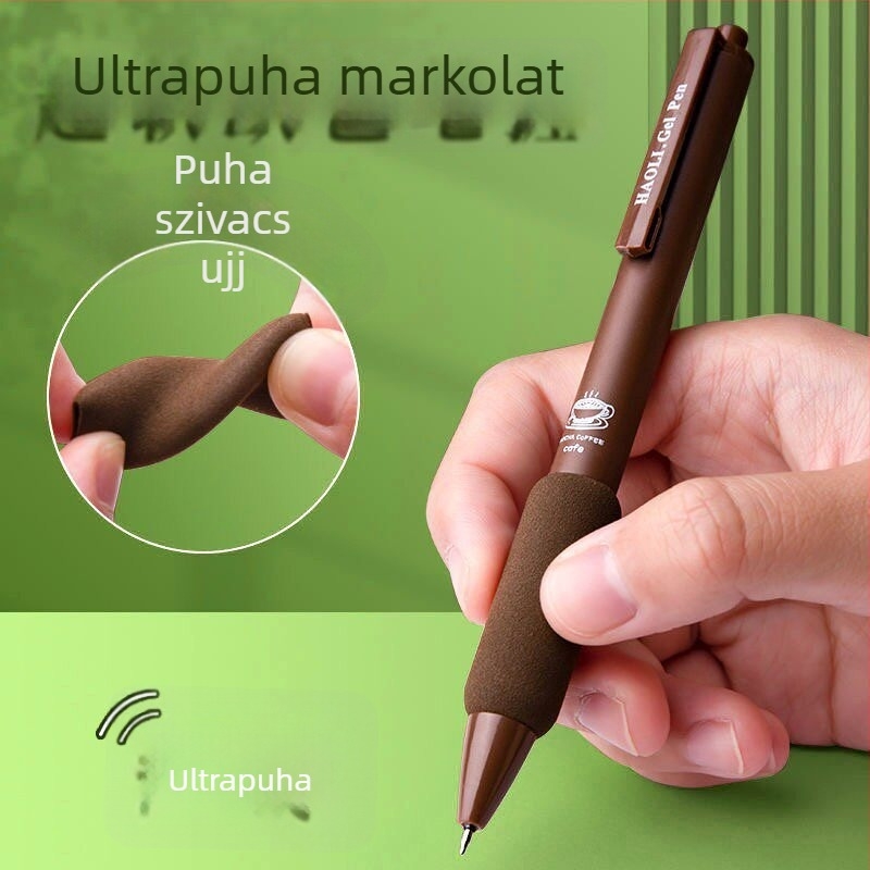 Haoli Coffee európai stílusú gél toll, visszahúzható mechanizmus, 0,5 mm fekete tinta, írásra és aláírásra