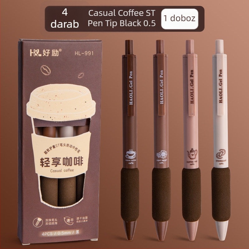 Haoli Coffee európai stílusú gél toll, visszahúzható mechanizmus, 0,5 mm fekete tinta, írásra és aláírásra