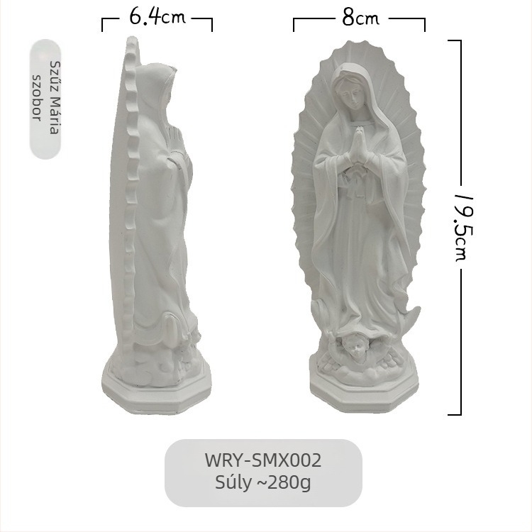 Mexikói Szűzanya szobor otthoni dekorációhoz, vallási figura gyantából