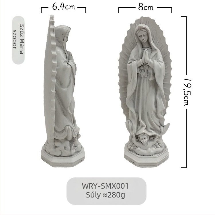 Mexikói Szűzanya szobor otthoni dekorációhoz, vallási figura gyantából