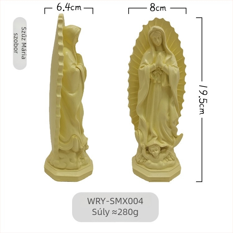 Mexikói Szűzanya szobor otthoni dekorációhoz, vallási figura gyantából
