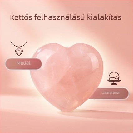 Természetes rózsaszín kvarc szív alakú medál, rózsaszín kristály szív alakú nyaklánc, félkő kristály ékszer.