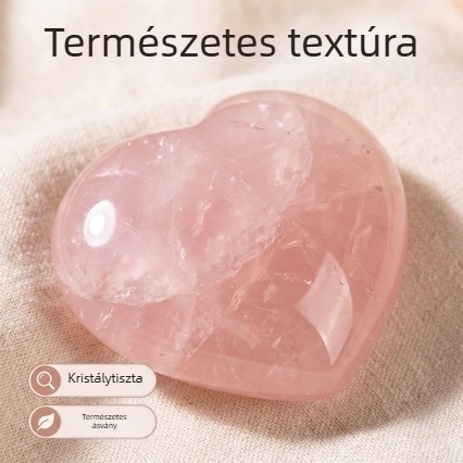 Természetes rózsaszín kvarc szív alakú medál, rózsaszín kristály szív alakú nyaklánc, félkő kristály ékszer.