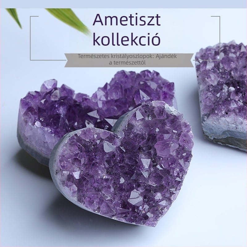 Természetes ametiszt-klaszter szív alakú példány – csiszolt kristály otthoni dekorációhoz és kézműves projektekhez
