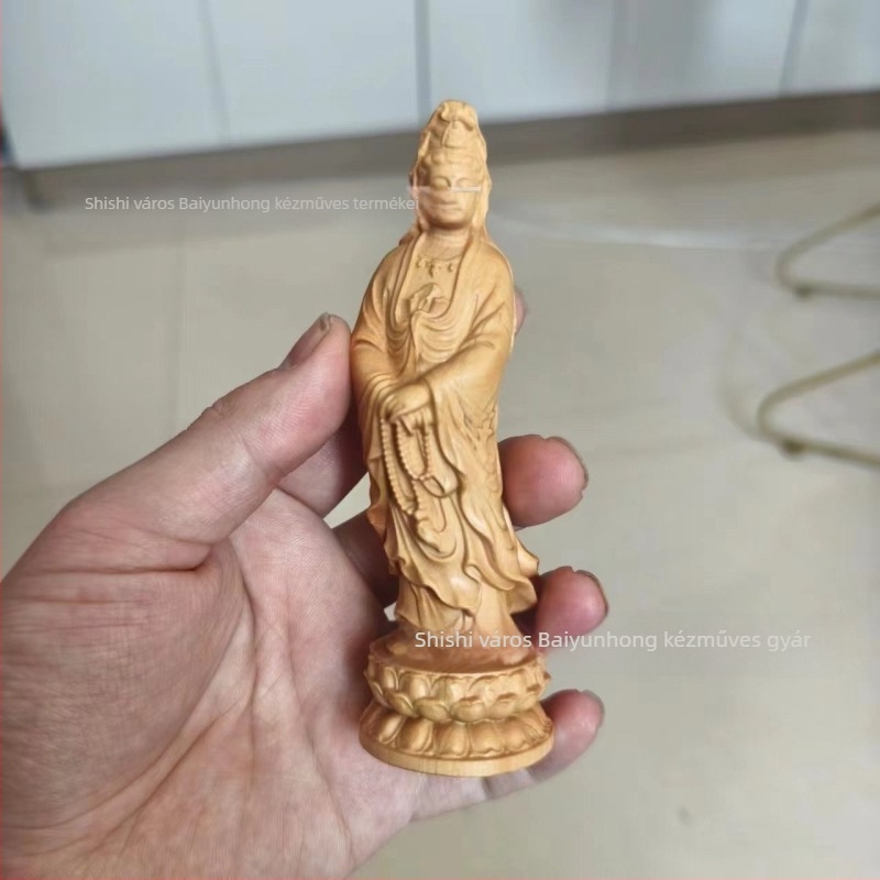 Tujafa faragott Nevető Buddha szobor, otthoni dekoráció aranysárga talizmánnal