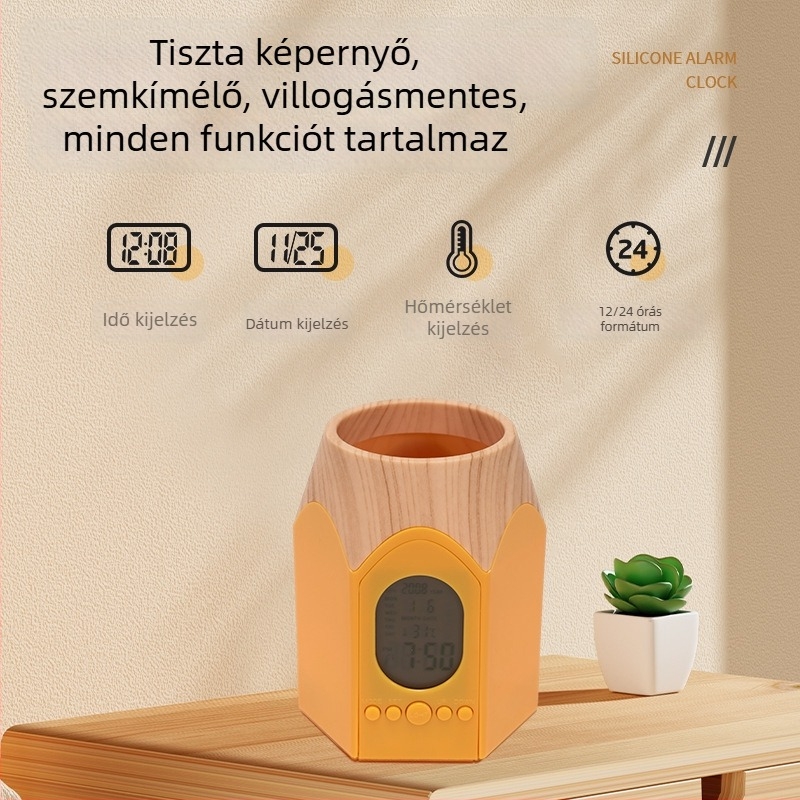 Asztali szervező tolltartóval, örök naptárral és háttérvilágítással rendelkező ébresztőórával