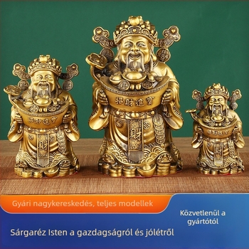 Sárgaréz Vagyon Istene szobra, álló lingó formájú, otthoni oltárhoz